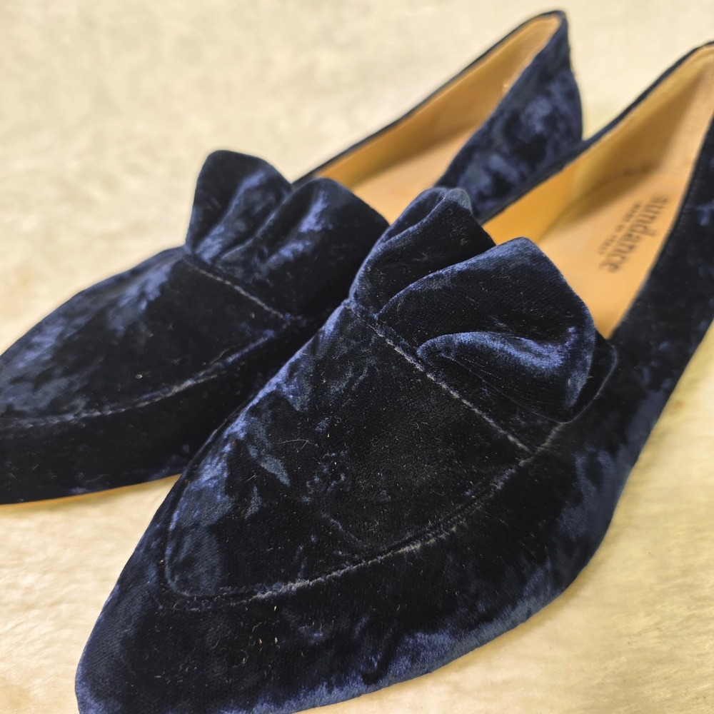 Sundance Velvet Pointed Toe Loafers Navy Blue Made in Italy Womens 37 6